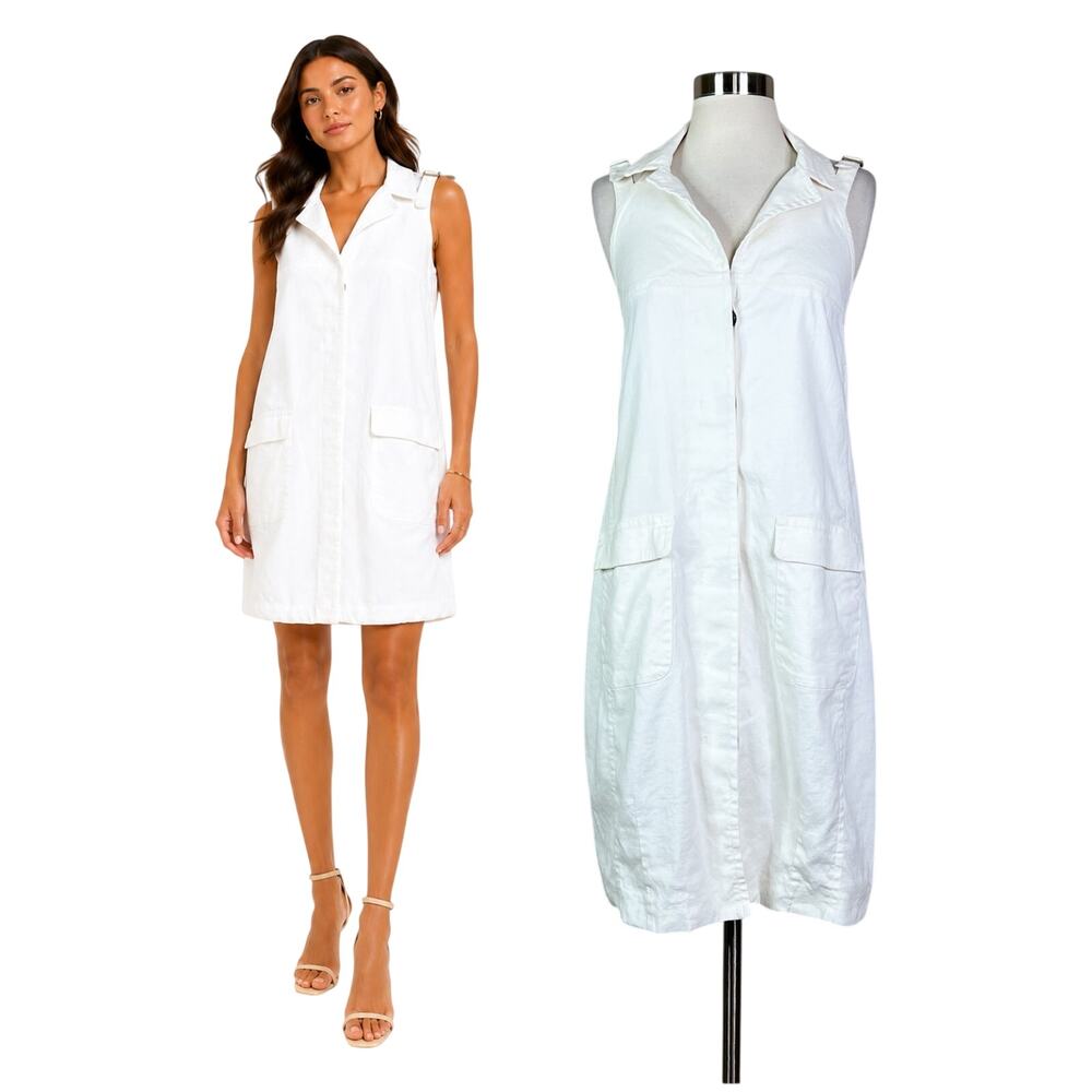 Max Mara | White Linen Blend Sleeveless Halter Designer Shirt Dress Size 2